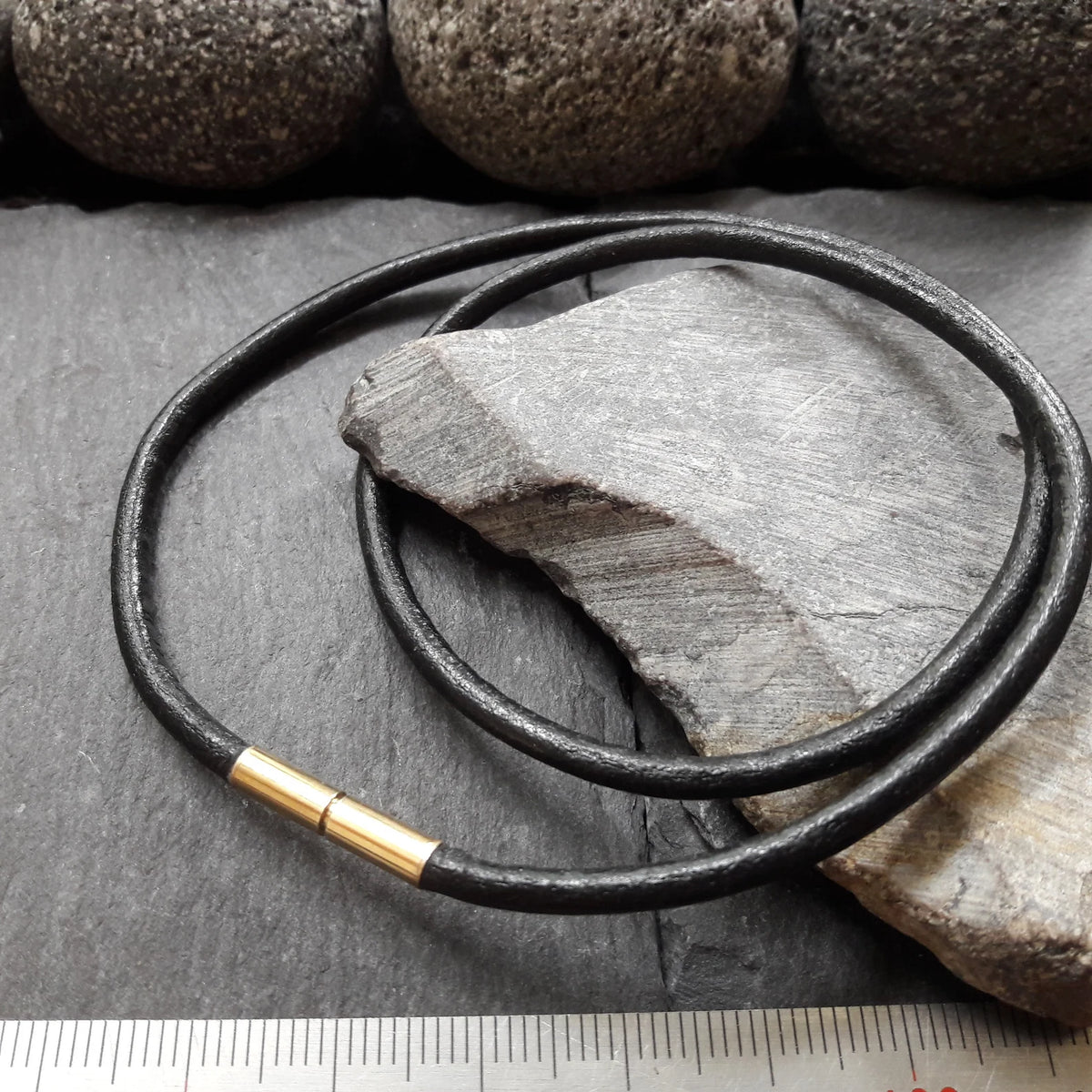 3 mm Lederkette mit Gelbgold Bajonettverschluss