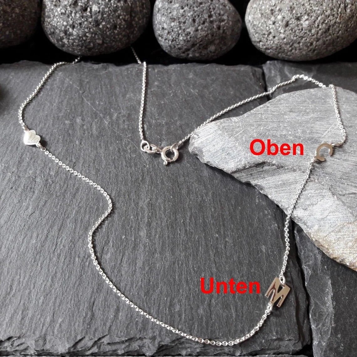 Halskette mit zwei Großbuchstaben & einem Herz aus 925er Silber (NK61)
