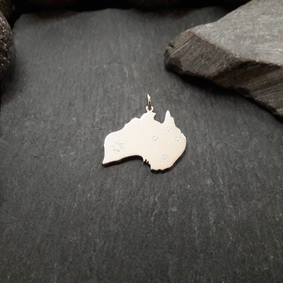 AUSTRALIEN Landkarten-Anhänger mit Wappen Gravur aus 925er Silber