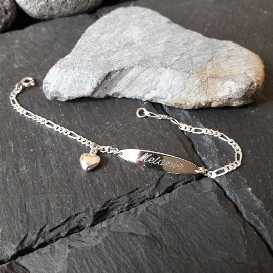 Personalisiertes ID-Armband mit Herz-Anhänger für Kinder aus 925er Silber mit Wunschgravur (GA36)