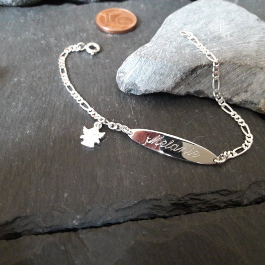 Personalisiertes Kinder-ID-Armband mit einem Engel-Anhänger aus 925er Silber (GA37)