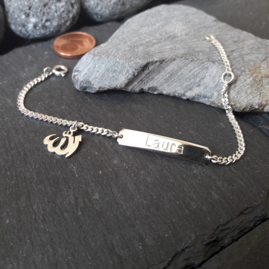 Personalisiertes Kinder-ID-Armband mit einem Allah-Anhänger aus 925er Silber (GA40)