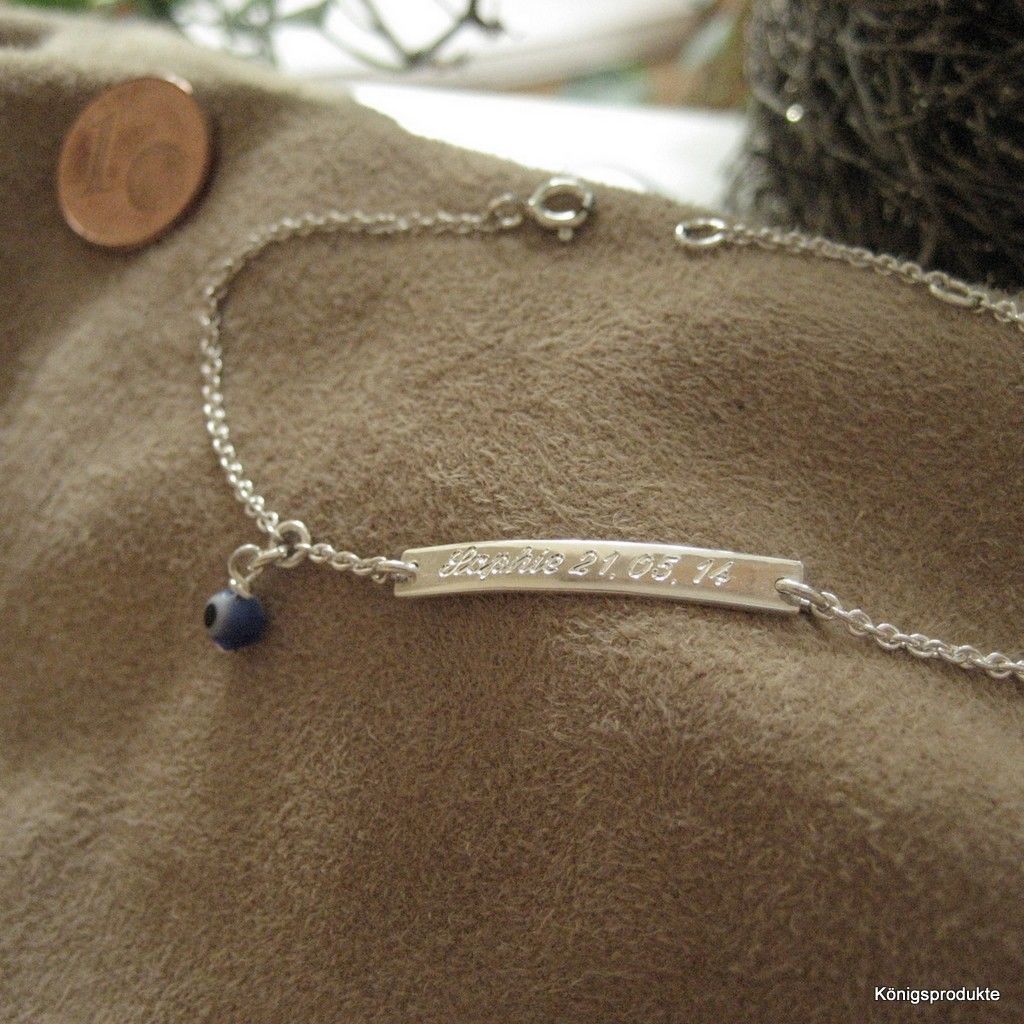 Personalisiertes Kinder ID-Armband aus 925er Silber & Nazar Glücksauge (GA04)