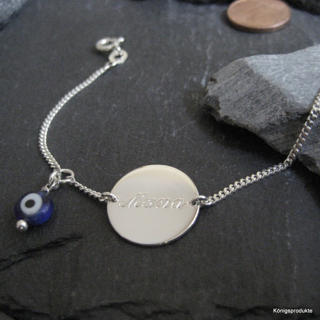 Personalisiertes Gravurarmband aus 925er Silber & Nazar Glücksauge (GA25)