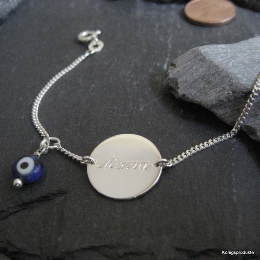 Personalisiertes Gravurarmband aus 925er Silber & Nazar Glücksauge (GA25)