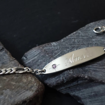 Personalisiertes Kinder ID-Armband aus 925er Silber und einem Zirkonia (GA44)