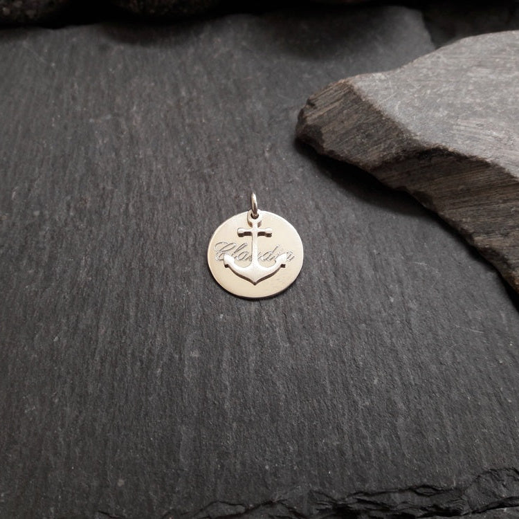 Gravuranhänger aus 925er Silber mit mattiertem Anker-Anhänger