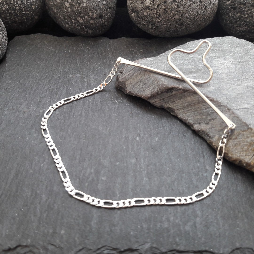 Krawattenkette aus 925er Silber - Schmuck für Krawatte mit 2,2 mm Figarokette (KK06)