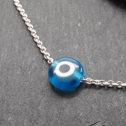 Krawattenkette aus 925er Silber & blauem Glücksauge aus Glas - 2,0 mm Ankerkette (KK09)
