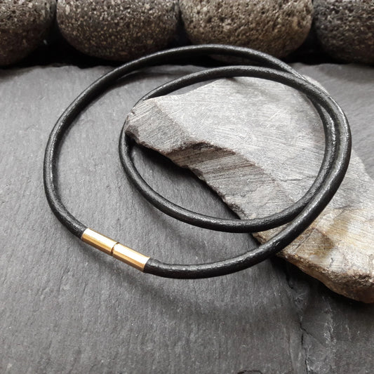 3 mm Lederkette mit Gelbgold Bajonettverschluss