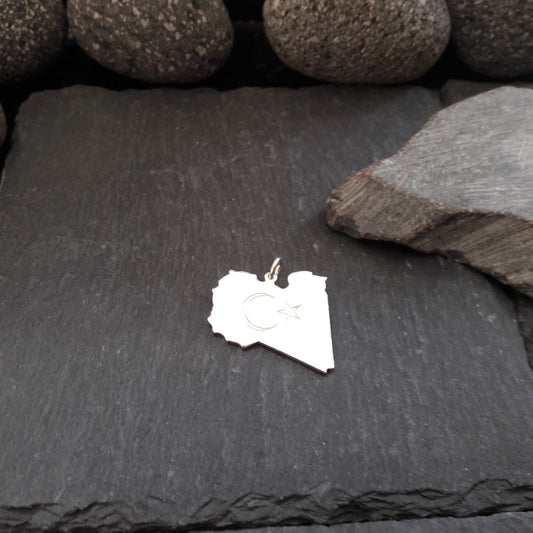 LIBYEN Landkarten-Anhänger mit Wappen Gravur aus 925er Silber