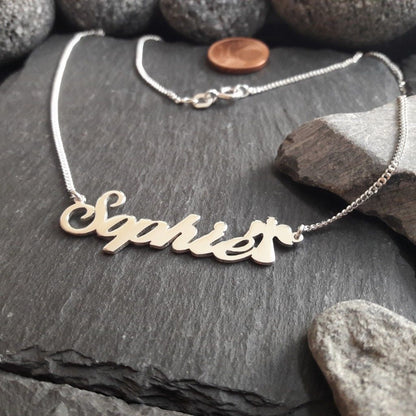 Personalisierte Namenskette mit Wunschname & Engel aus 925er Silber (NK45)