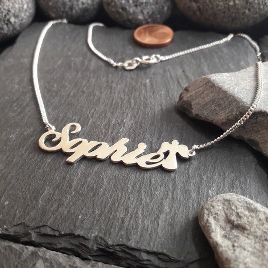 Personalisierte Namenskette mit Wunschname & Engel aus 925er Silber (NK45)
