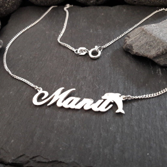 Personalisierte Namenskette mit Wunschname & Delfin aus 925er Silber (NK48)