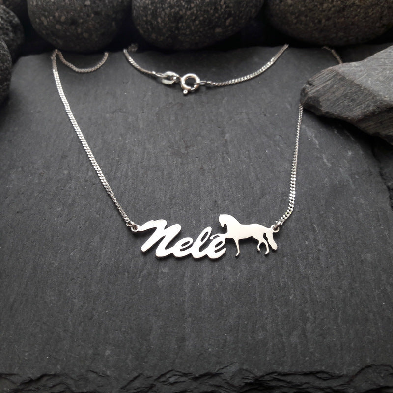 Personalisierte Namenskette mit Wunschname & Pferd aus 925er Silber (NK59/S)