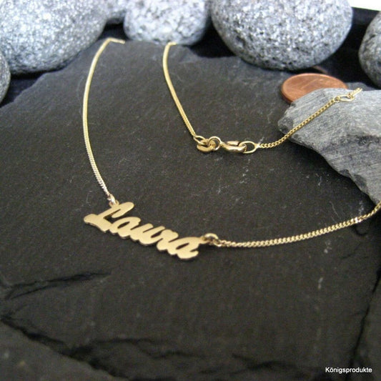Personalisierte Kinder-Namenskette mit Wunschname aus 333er Gelbgold (NK30/8GG)