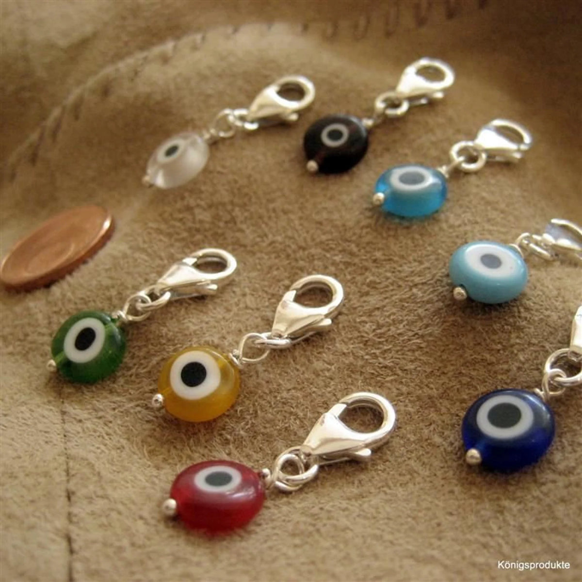 Glücksauge-Charm Anhänger aus 925er Silber mit Glasperle