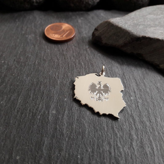 POLEN Landkarten-Anhänger mit Wappen Gravur aus 925er Silber