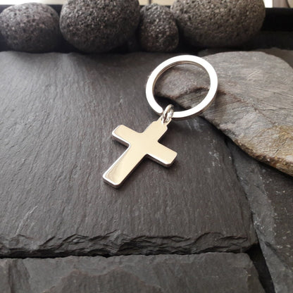 Schlüsselanhänger, Schlüsselring mit Kreuz-Anhänger aus 925er Silber (SA04)