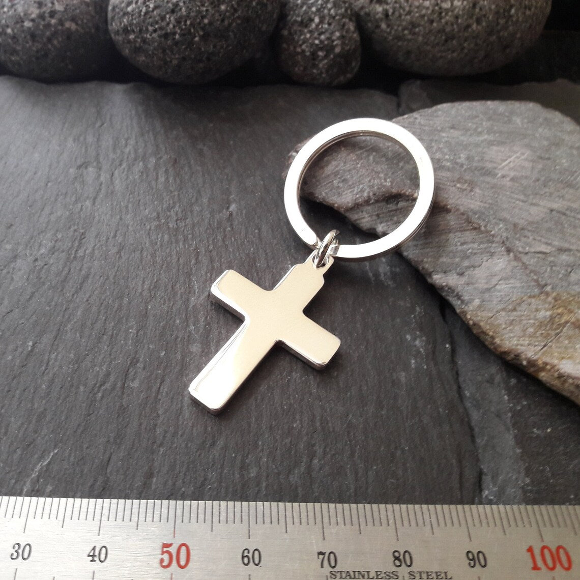 Schlüsselanhänger, Schlüsselring mit Kreuz-Anhänger aus 925er Silber (SA04)