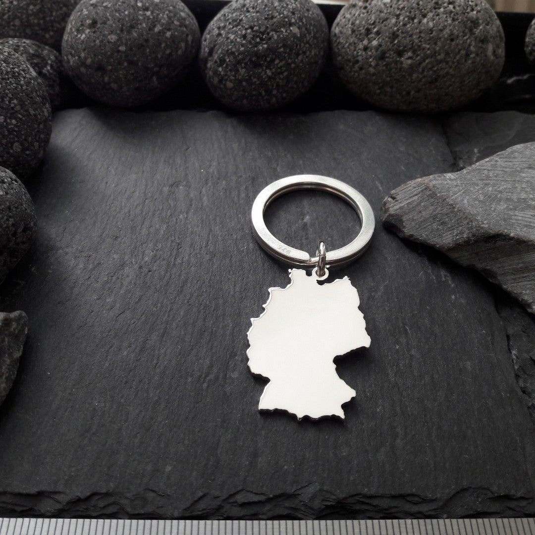 Schlüsselanhänger, Schlüsselring mit Landkarten-Anhänger Ihrer Wahl aus 925er Silber (LK22)