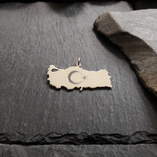 TÜRKEI Landkarten-Anhänger mit Wappen Gravur aus 925er Silber
